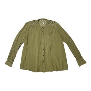 Free People Blouse Tunic Top The Best Olive Green Crochet Cutout Loose Texture S